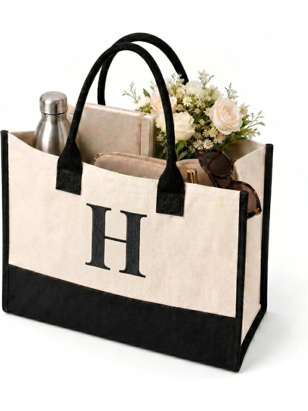Personalized Monogram Canvas Tote Bag for Women - Stylish Beach & Grocery